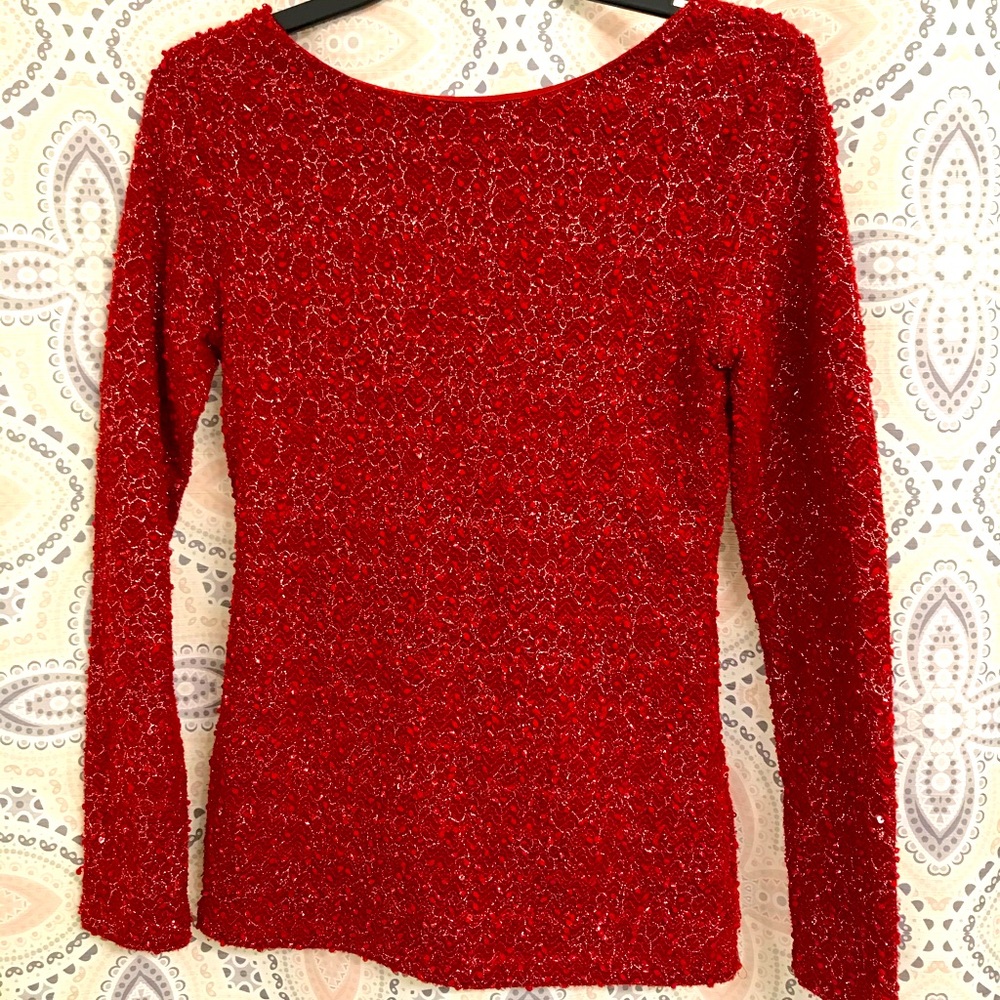 Jennifer Lopez Red Sparkle Sweater